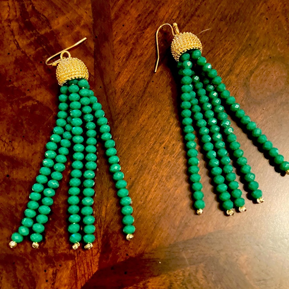 So boho green bead earrings